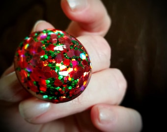 Under 30 Gift for Her Red & Green Statement Ring, Adjustable Size Chunky Resin Ring, Over the Top One of a Kind Jewelry Handmade by isewcute
