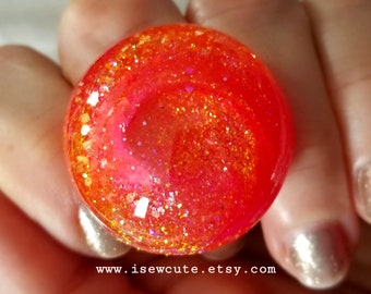 One of a Kind Resin Ring, Pink Tangerine Coral Rose Cyclone Glitter Resin Ring, Statement Ring, Huge Resin Ring, Pink Ring, By isewcute