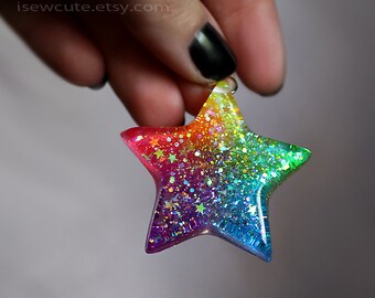 Resin Jewelry, Necklace, Star Pendant, Rainbow Colorful Jewelry, ROYGBV, Glitter Star, Handcrafted resin jewelry by isewcute