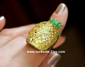 Pineapple Ring, Summer Jewelry, Gold Glitter Resin Ring, Cute Tropical Fruit Jewelry, Be a Pineapple Wear a Crown Stand Tall & Stay Sweet,