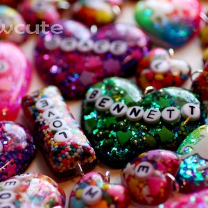 Girls Name Necklace, Personalized Custom Girl Name Jewelry, Rainbow Glitter Resin Monogram Pendant Name Necklace... handmade by isewcute Bild 5