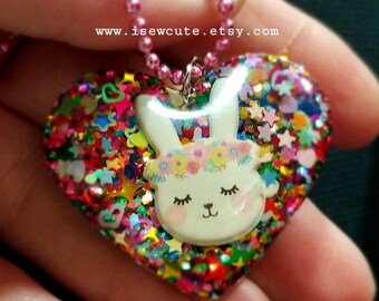 Girls Easter Necklace, Ooak Easter Bunny Jewelry, Cute Easter Basket Gift Idea, Girls Jewelry, Springtime Necklace Handcrafted by isewcute