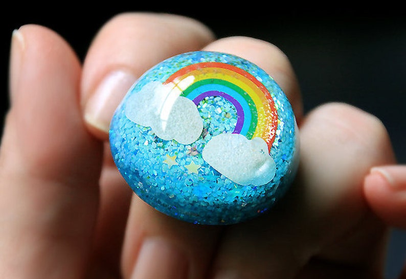 Resin Ring Glitter Resin Ring Blue Sky Ring Unique Resin Jewelry By isewcute 80s Fashion Inspired Rainbow Ring Under 25 Gift for Her