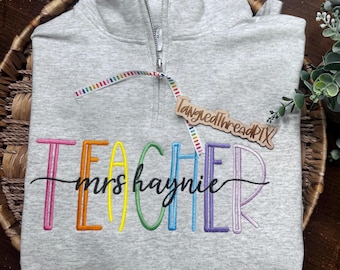 Sudadera personalizada para profesores con cremallera hasta el cuello - Bordada - Vuelta al cole