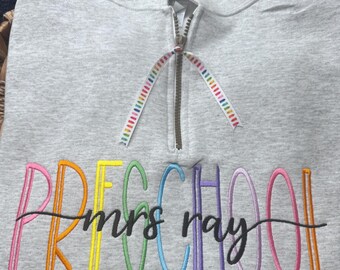 Sudadera personalizada con cremallera de un cuarto para preescolar - Bordada - Vuelta al cole