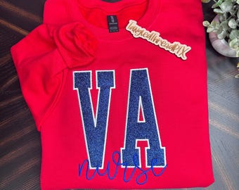 Embroidered VA Nurse Sweatshirt - Veterans Affairs Gift - RED