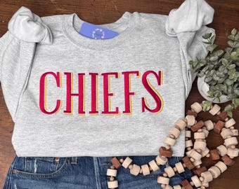 CHIEFS Embroidered Sweatshirt Chiefs  Sweatshirt,  Embroidered, Custom, Homemade, Made to Order