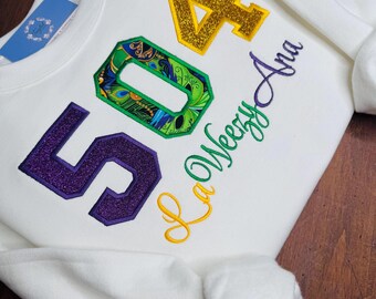 504 La Weezy Ana Embroidered Sweatshirt - New Orleans, Louisiana, Homemade Sweatshirt, Mardi Gras Sweatshirt