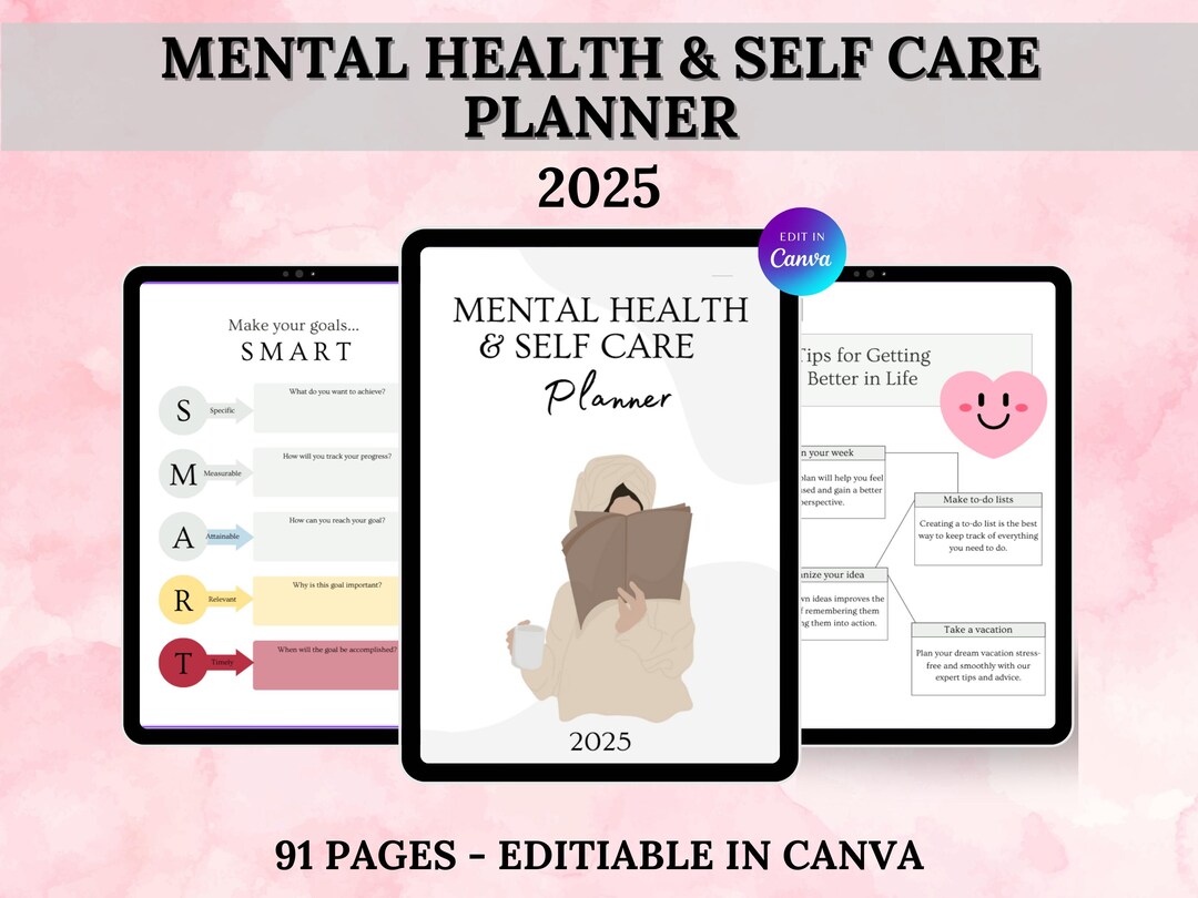 2025 Mental Health & Self-care Planner: Printable Canva Template (PLR ...