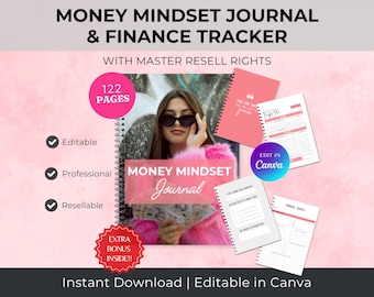 マネーマインドセットジャーナル：財務トラッカー、予算プランナー（Canvaで編集可能、印刷可能なPDF、PLR/MRR）
