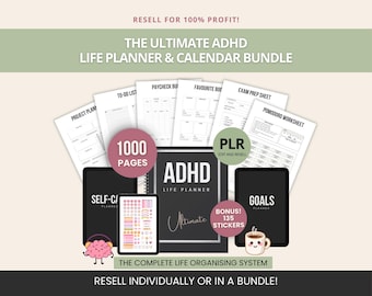 ADHD プランナーバンドル、デジタルライフプランナー、Canva テンプレート（PLR 付き）