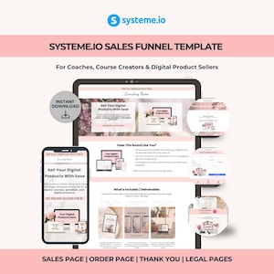 Systeme.io Funnel Template – Powder Pink Sales & Thank You Pages for Digital Product Sellers