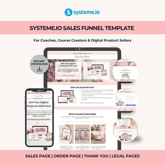 Systeme.io Funnel Template – Powder Pink Sales & Thank You Pages for Digital Product Sellers