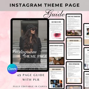 Guide des pages à thème Instagram : modèle MRR PLR Canva (téléchargement numérique)