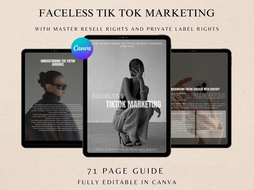 Faceless Tiktok Marketing Guide: PLR & MRR, Canva Template (digital ...