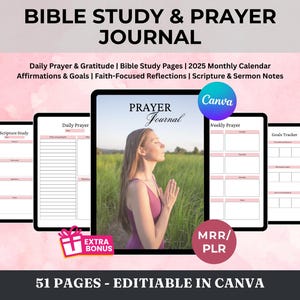 Christian Digital Planner and Prayer Journal, Guided Daily Journal for Women, Printable Christian Gift, Faith-Based Journal, Bible Study PLR