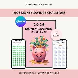 2026 Money Savings Challenge Planner: Budget Tracker Canva Template (Digital Download)