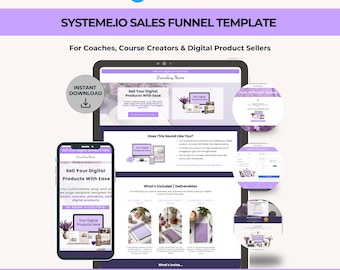 Systeme.io ファネルテンプレート – デジタル製品販売者向け Lavender Luxe 販売・サンキューページ