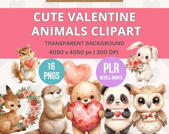 バレンタイン PNGクリップアートPLR MRRバンドル、気まぐれなストーリーブックのキャラクター、編集可能なCanvaグラフィック
