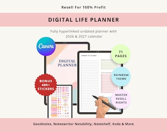 レインボーデジタルプランナー | ハイパーリンク付き、日付なし | Canvaテンプレート（PLR）