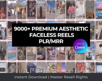 9000以上のビデオリール、Canvaで編集可能、PLR MRR（デジタルダウンロード）