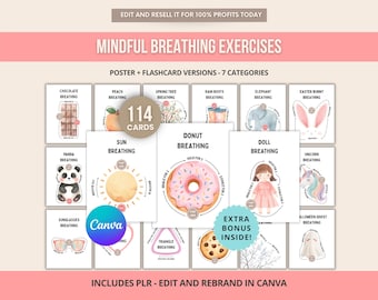 子供向けマインドフルネス呼吸カード（PLR付き印刷可能）｜心を落ち着かせ、感情をコントロールする呼吸エクササイズ｜ビジュアルマインドフルネスツール