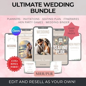Wedding Planner Bundle PLR: All-in-One Editable DFY Canva Templates with Master Resell Rights for Wedding Planning & Invitations, MRR Kit