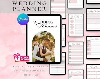 編集可能なウェディングプランナー 2026 & 2027：ブライダルチェックリスト、予算、ゲストリスト（Canvaテンプレート、デジタルダウンロード）