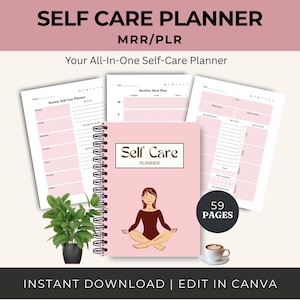 Digitaler Selbstfürsorge-Planer mit Master-Wiederverkaufsrechten, Journal für psychische Gesundheit, druckbares Wellness-Tagebuch, Beauty-Tracker, PLR Canva Vorlage