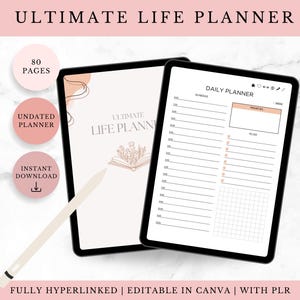 Digital Life Planner Undatiert, iPad & Android Planer, GoodNotes Planer, 2025 Digitaler Kalender, täglich, wöchentlich, monatliches Journal, Ziel-Tracker