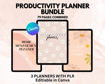 Digital Planner Bundle: Cleaning, Productivity, Home (Canva Template - MRR/PLR)