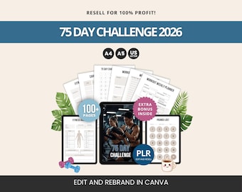 75日間チャレンジプランナー | 編集可能なCanvaテンプレートPLR | フィットネストラッカーバンドル | 再販権