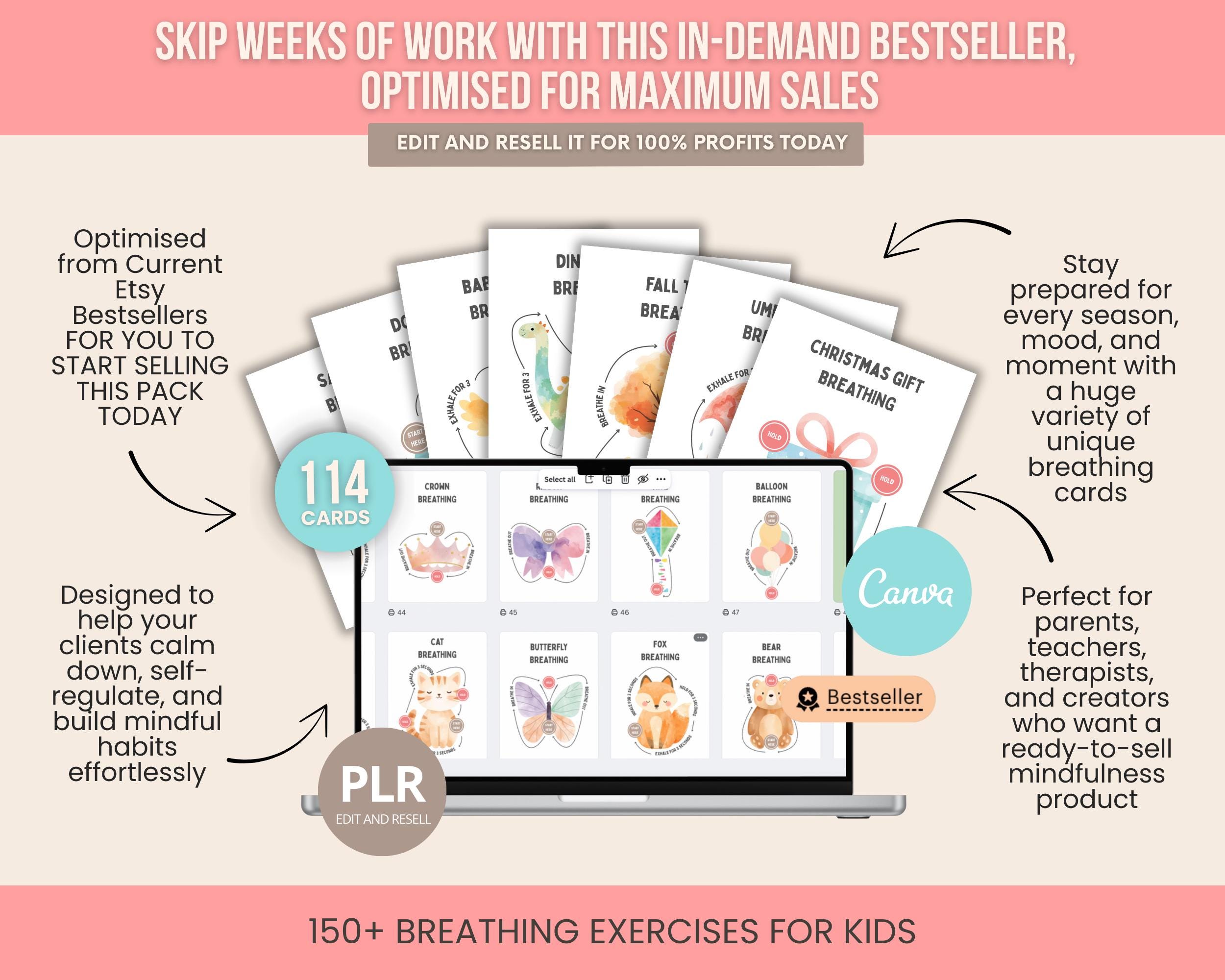 Mindful Breathing Cards for Kids Printable With PLR | Calm Down ...