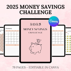 2025 Geldspar-Challenge Digitaler Planer, Budget-Tracker, druckbarer Organizer für finanzielle Ziele, 100-Umschlag-Challenge PLR Canva-Vorlage