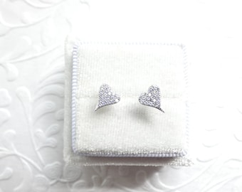 Heart Earrings, Heart Studs, Pave Heart Earrings, Elongated Heart Earrings, Heart Jewelry, Gift for Mom, Mothers Day Gift