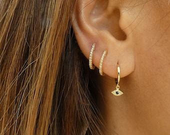 Evil Eye Huggies, Evil Eye Hoops, Huggie Hoops, Small Hoops, Evil Eye Earrings, Evil Eye Jewelry, Gold Huggies, Gold Hoops