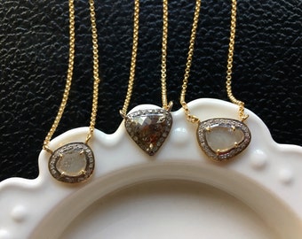 Rose Cut Diamond Necklace, Raw Diamond Necklace, Rough Diamond Necklace, Pave Diamond Necklace, Diamond Necklace