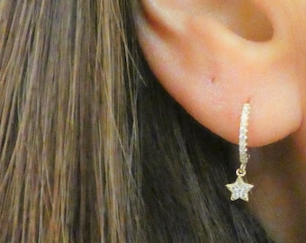 Star Hoops, Star Earrings, Star Charm Hoops, Dainty Hoops, Dainty Earrings, Minimalist Hoops, Small Hoops