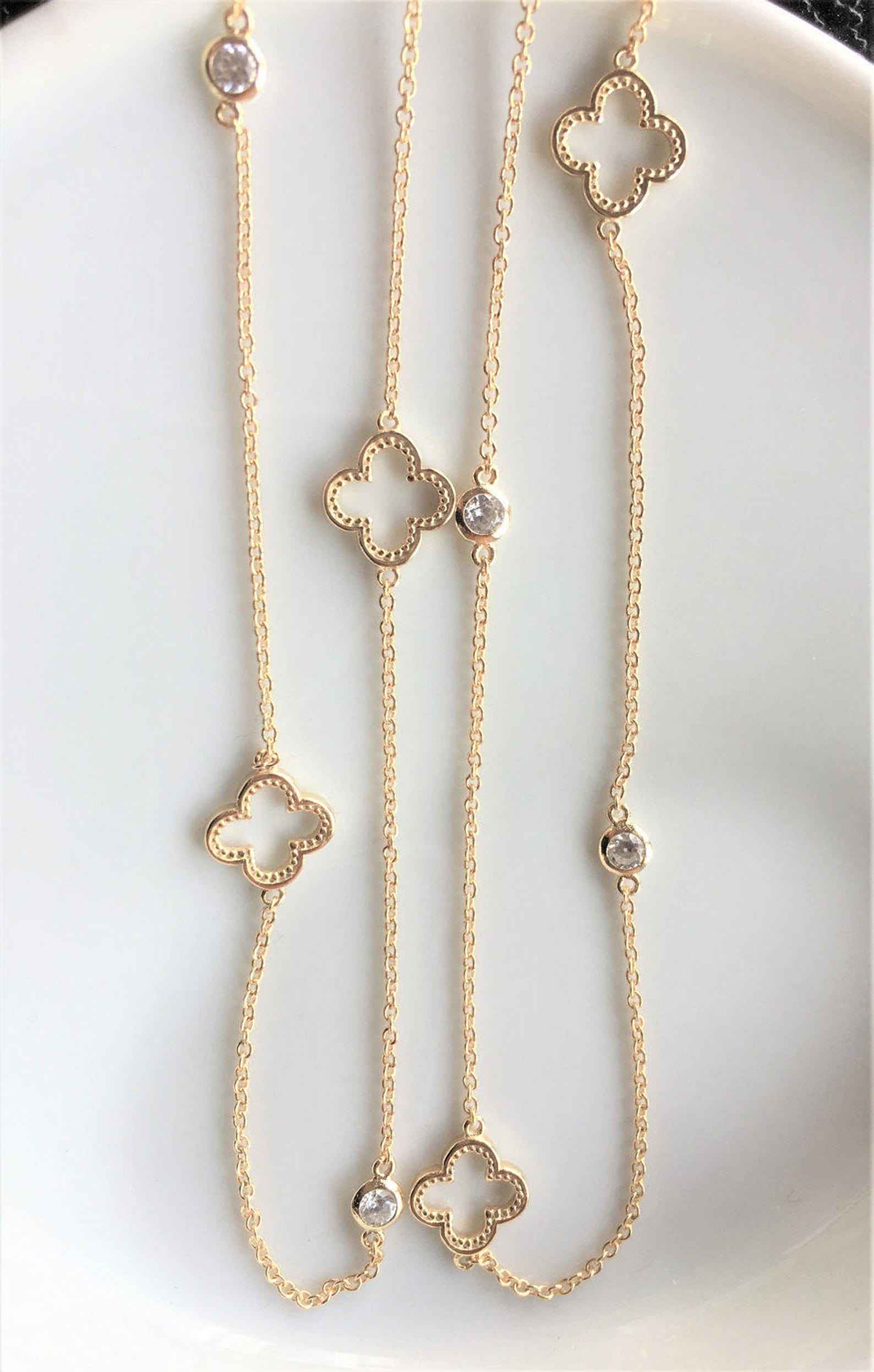 Clover Necklace Long Clover Necklace 4 Leaf Clover Necklace | Etsy