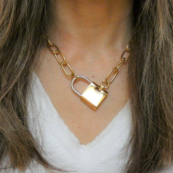 Chunky gold padlock necklace best sale