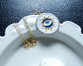 Evil Eye Necklace, Evil Eye Sun Necklace, Sunburst Necklace, Gold Sun Necklace, Enamel Evil Eye Necklace, Enamel Sunburst Necklace