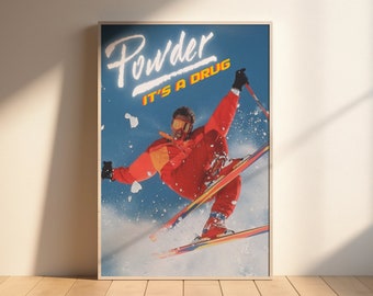 Vintage Ski Poster, Skiing Print, Retro Skier, Winter Sports Print, Wall Art, Aesthetic, Ski Lodge Decor, Digital Download, Winter Ski Art