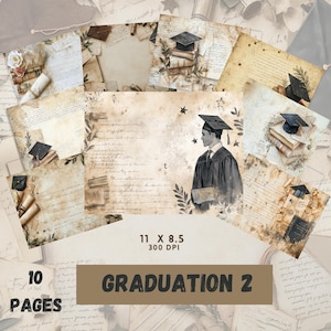 Papeles de diario basura, páginas de efímeras de graduación para scrapbooking, imprimibles a 300 dpi, descarga digital, proyectos de manualidades, materiales para diarios