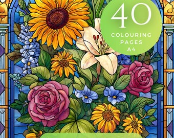 Mindfulness Art Bundle: Stained Glass Flower Coloring Pages | Stress Relief Printable Art For Adults
