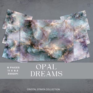 Opal Digital Paper, 8 Iridescent Crystal Textures, Pastel Geode Junk Journal Papers, Pearlescent Scrapbook Backgrounds