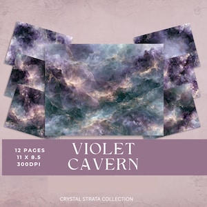 Geode Agate Digital Print, Purple Amethyst Crystal Paper for Journal & Scrapbook Textures