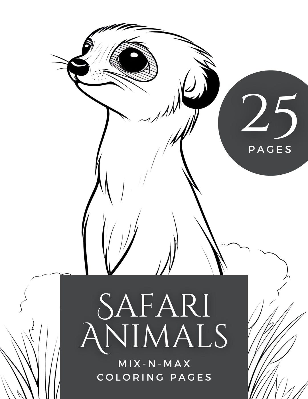 Digital Coloring Book for Kids .safari Animals Coloring Sheets, Black ...