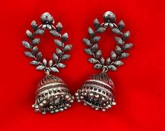 Artificial Jewellery : Oxidized silver earrings with a stunning oxidized finish, perfect lightweight Indian jewellery