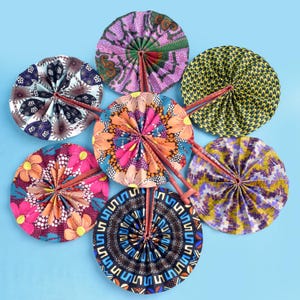 Assorted Africa print hand fans - different pieces| colorful decor fans| Ankara fabric hand fan| wall mount Ankara fan - bulk