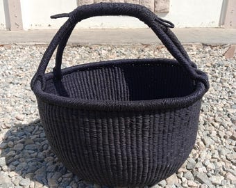 Markt Einkaufskorb | schwarzer Aufbewahrungskorb | gewebte große Strohtasche | Erntekorb | Strandkorb| Lager Aufbewahrungskorb | schwarzen runden Korb